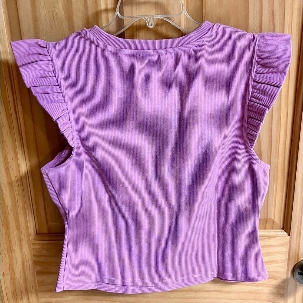 Free The Roses Lilac Ruffle Blouse Anthropologie NWT Large Ribbed Knit Purple